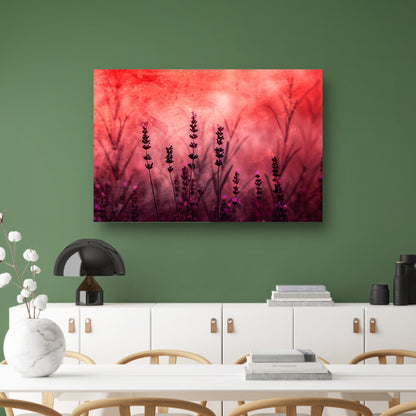 Silhouetten van lavendel tegen rode achtergrond acrylglas