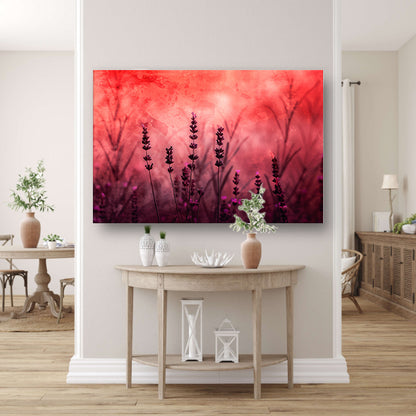 Silhouetten van lavendel tegen rode achtergrond acrylglas