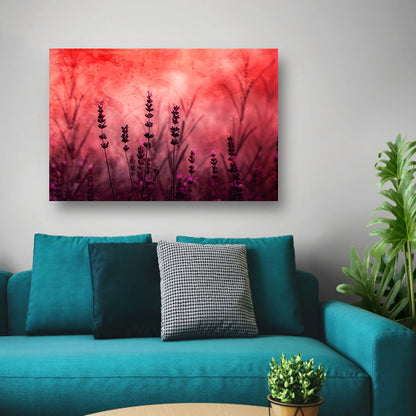 Silhouetten van lavendel tegen rode achtergrond acrylglas