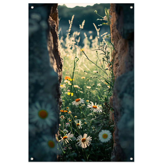 Verborgen Bloementuin Achter Oude Muur tuinposter