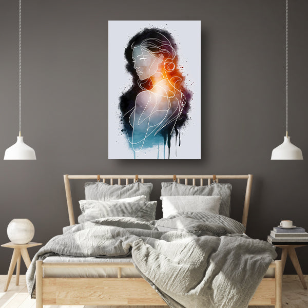 Vrouw in Abstracte Kleuren en Lijnen poster