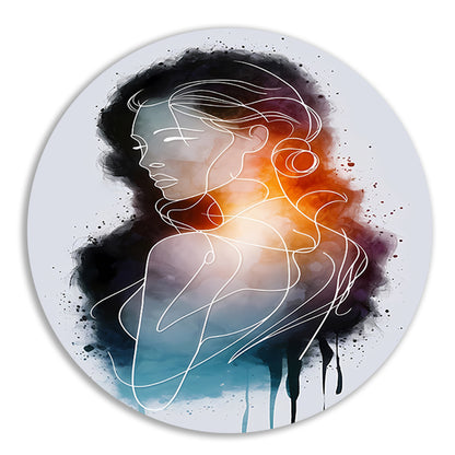 Vrouw in Abstracte Kleuren en Lijnen forex muurcirkel