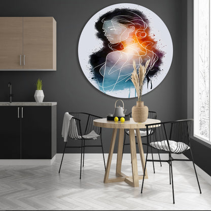 Vrouw in Abstracte Kleuren en Lijnen forex muurcirkel