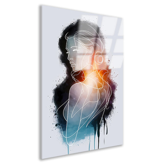 Vrouw in Abstracte Kleuren en Lijnen acrylglas