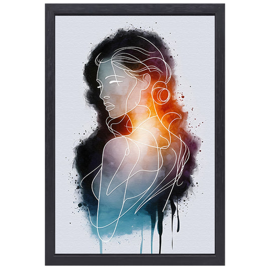 Vrouw in Abstracte Kleuren en Lijnen canvas met baklijst