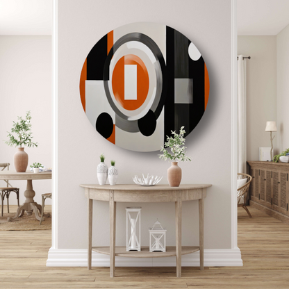 Minimalistische Harmonie in Oranje en Grijs aluminium muurcirkel