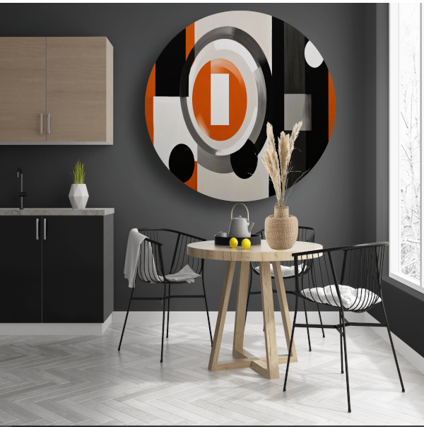 Minimalistische Harmonie in Oranje en Grijs aluminium muurcirkel