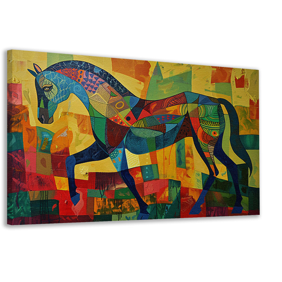 Kleurrijk abstract schilderij van een paard canvas