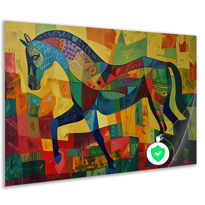 Kleurrijk abstract schilderij van een paard poster