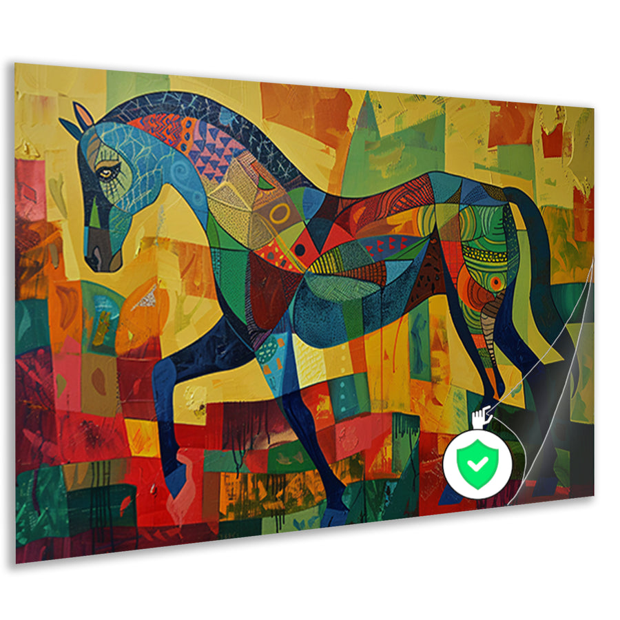 Kleurrijk abstract schilderij van een paard poster