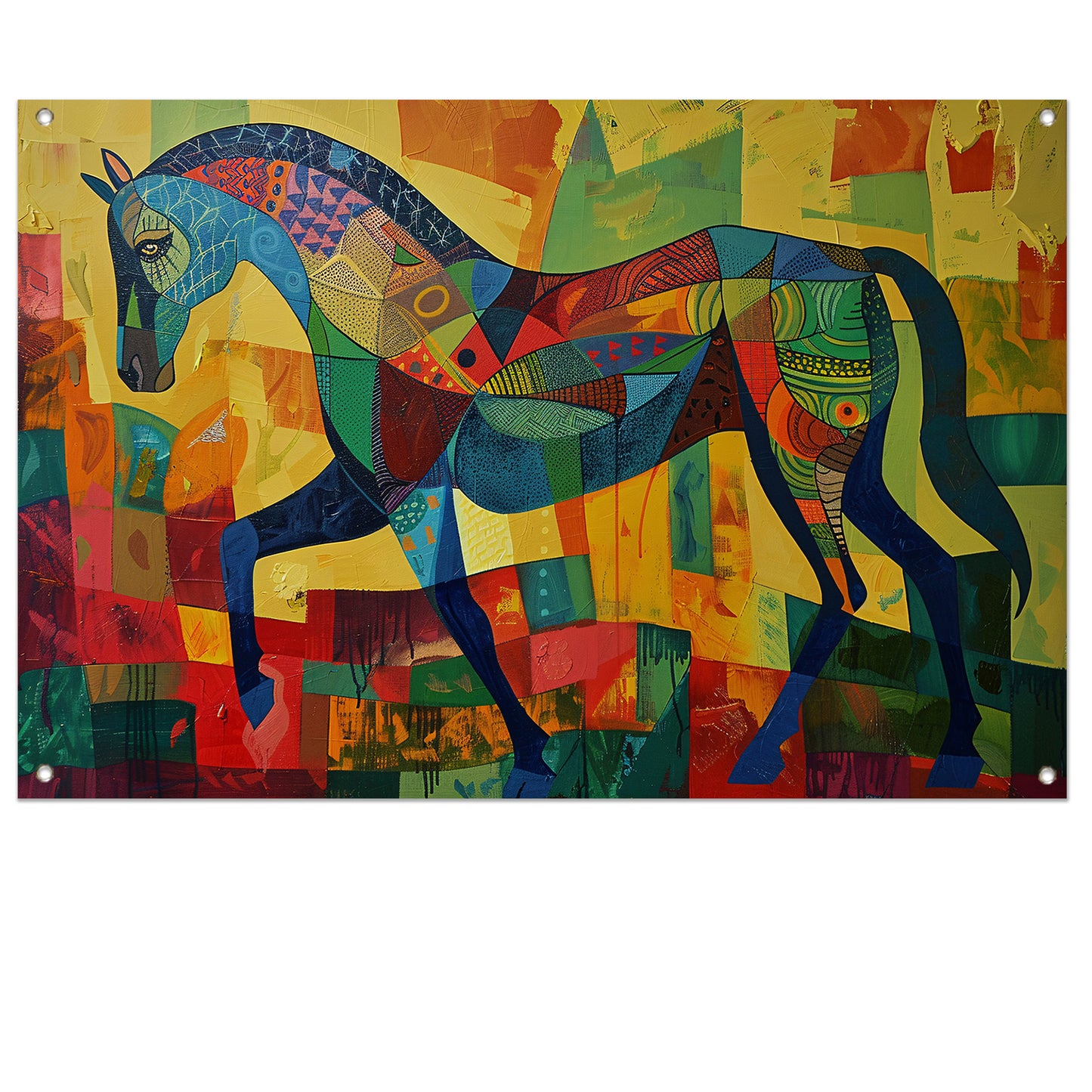 Kleurrijk abstract schilderij van een paard tuinposter