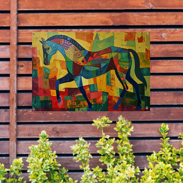 Kleurrijk abstract schilderij van een paard tuinposter