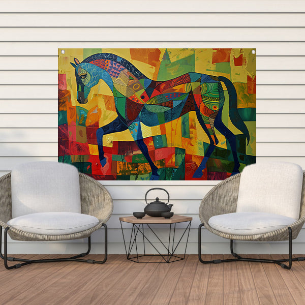 Kleurrijk abstract schilderij van een paard tuinposter