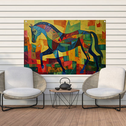 Kleurrijk abstract schilderij van een paard tuinposter