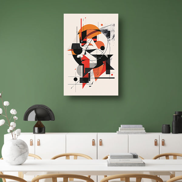 Abstract portret van vrouw in geometrische vormen canvas met baklijst