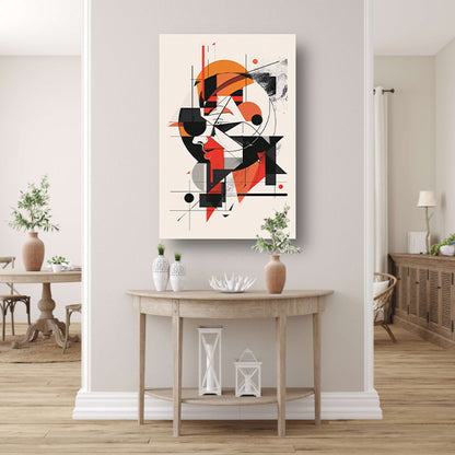 Abstract portret van vrouw in geometrische vormen canvas met baklijst