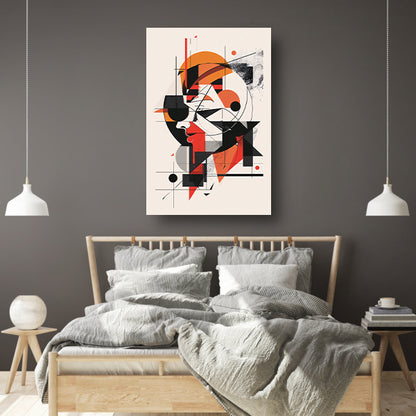 Abstract portret van vrouw in geometrische vormen canvas met baklijst