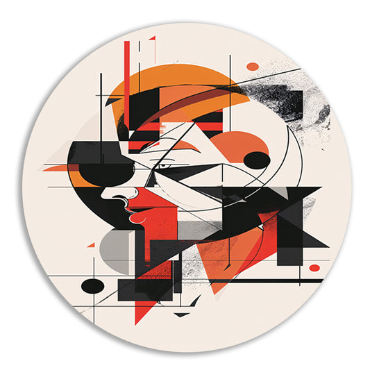 Abstract portret van vrouw in geometrische vormen aluminium muurcirkel