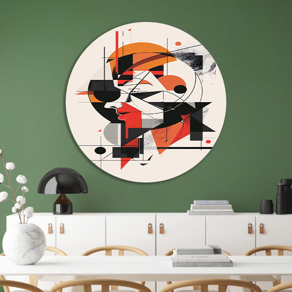 Abstract portret van vrouw in geometrische vormen aluminium muurcirkel