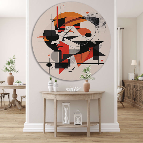 Abstract portret van vrouw in geometrische vormen aluminium muurcirkel