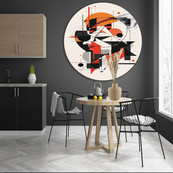 Abstract portret van vrouw in geometrische vormen aluminium muurcirkel