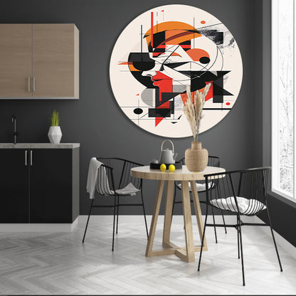 Abstract portret van vrouw in geometrische vormen aluminium muurcirkel