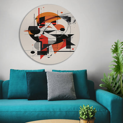 Abstract portret van vrouw in geometrische vormen aluminium muurcirkel