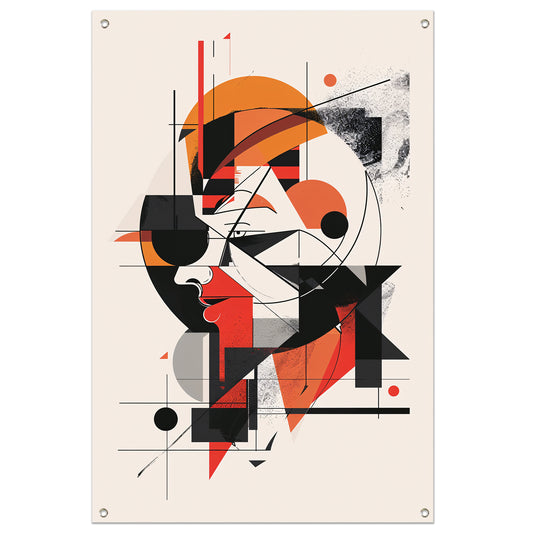 Abstract portret van vrouw in geometrische vormen tuinposter