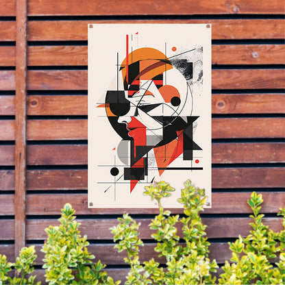 Abstract portret van vrouw in geometrische vormen tuinposter