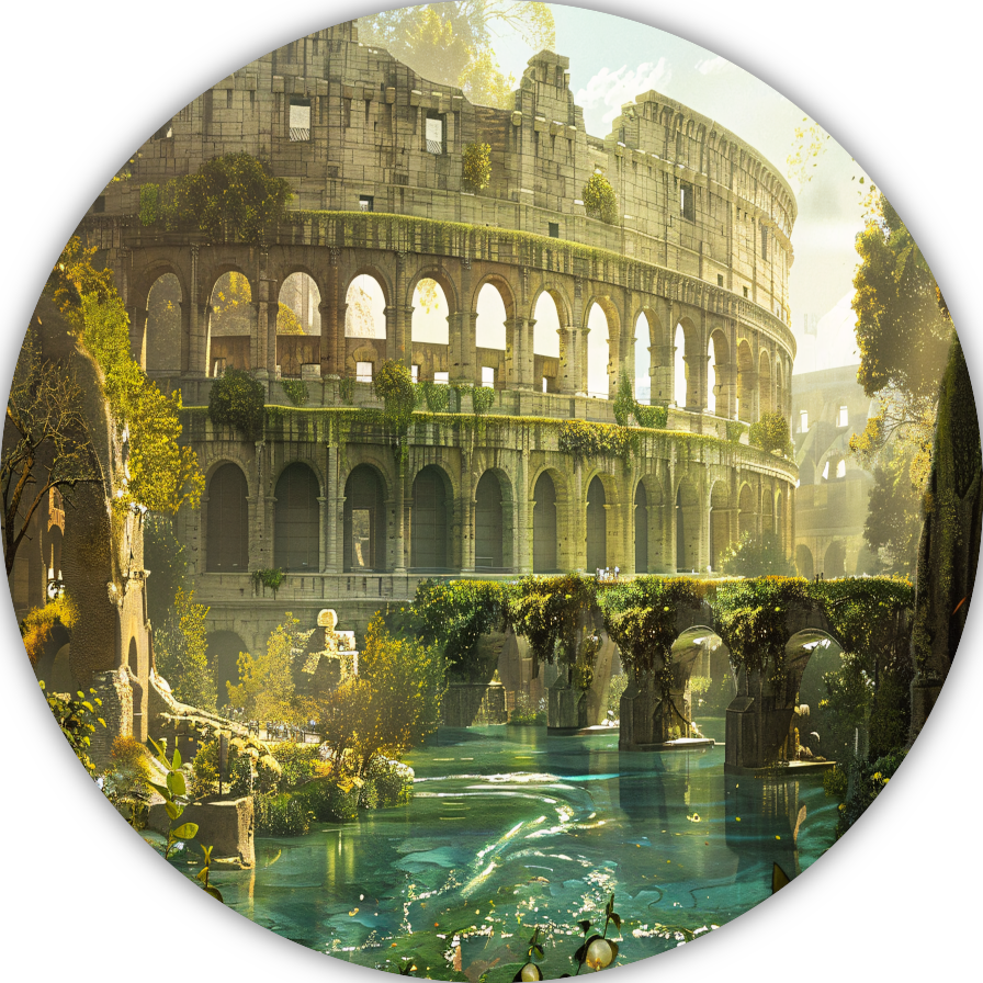 Colosseum weerspiegeld in water aluminium muurcirkel