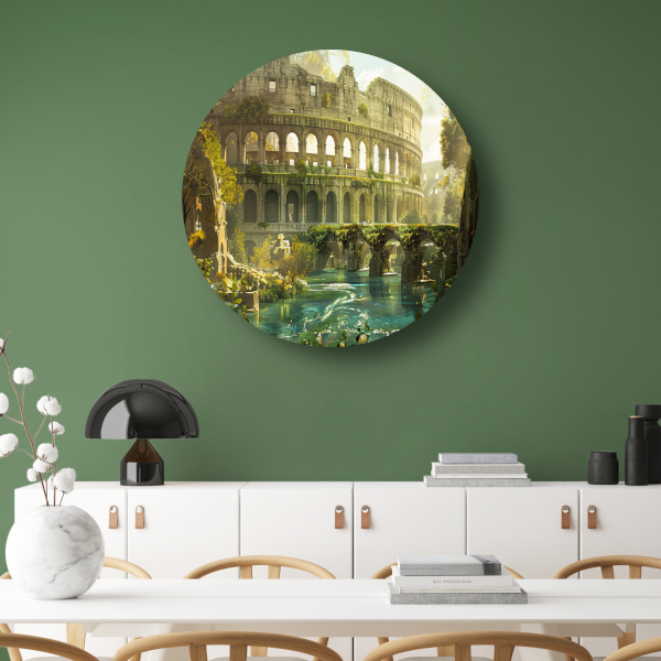 Colosseum weerspiegeld in water aluminium muurcirkel