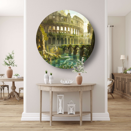 Colosseum weerspiegeld in water aluminium muurcirkel