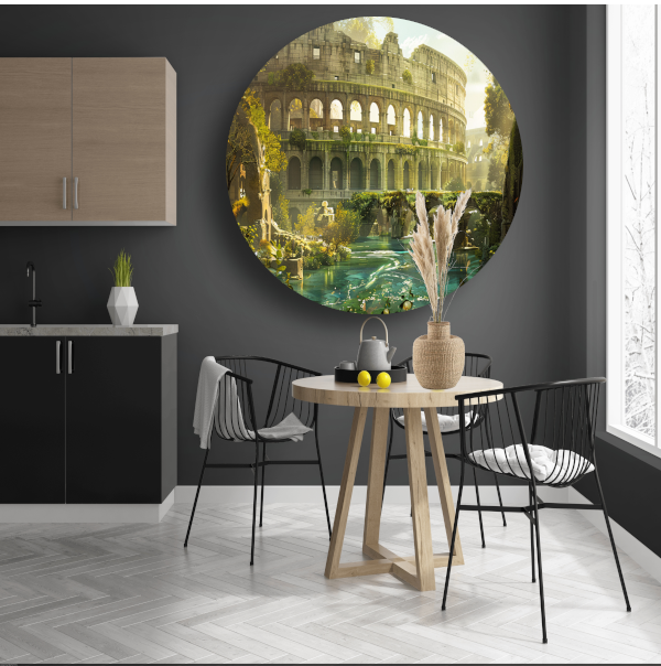 Colosseum weerspiegeld in water aluminium muurcirkel