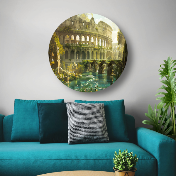 Colosseum weerspiegeld in water aluminium muurcirkel