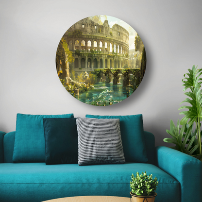 Colosseum weerspiegeld in water aluminium muurcirkel