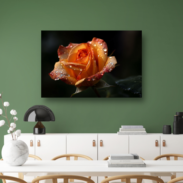 Roos met waterdruppels in close-up canvas