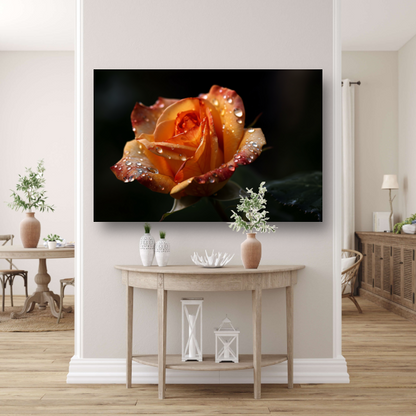 Roos met waterdruppels in close-up canvas