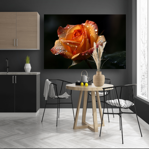Roos met waterdruppels in close-up canvas
