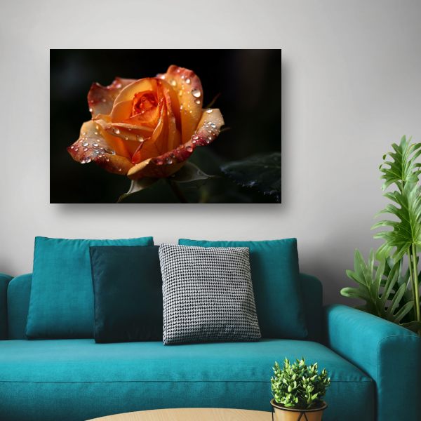 Roos met waterdruppels in close-up canvas