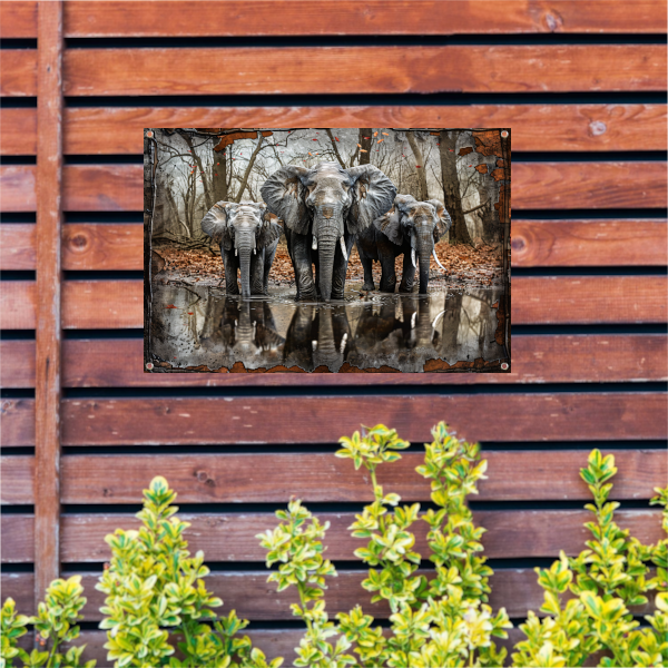 Olifanten met Waterreflectie in Boslandschap tuinposter