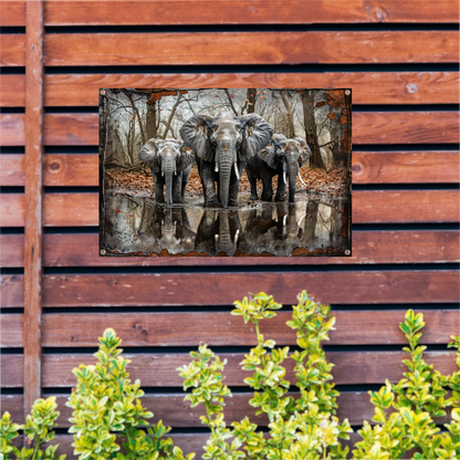 Olifanten met Waterreflectie in Boslandschap tuinposter