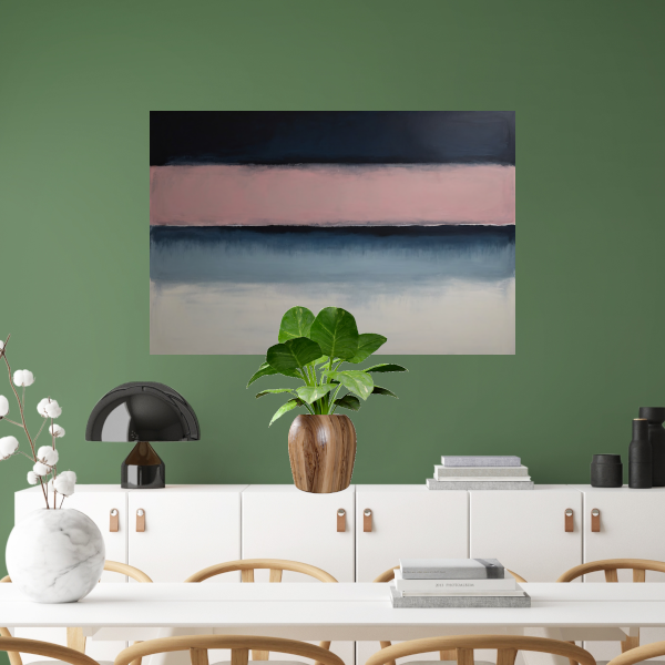 Horizontale Sereniteit in Roze en Blauw canvas met baklijst