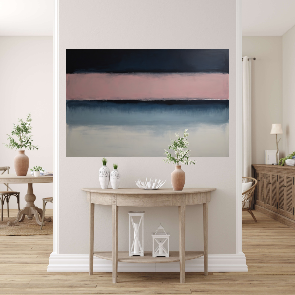 Horizontale Sereniteit in Roze en Blauw canvas met baklijst