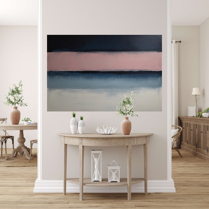 Horizontale Sereniteit in Roze en Blauw canvas met baklijst