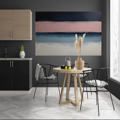 Horizontale Sereniteit in Roze en Blauw canvas met baklijst