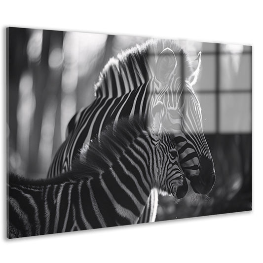 Intiem moment tussen zebra moeder en jong acrylglas