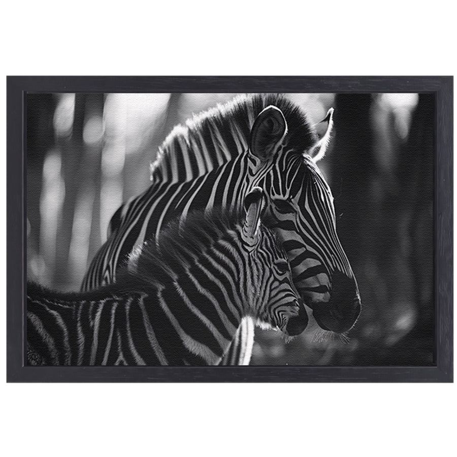Intiem moment tussen zebra moeder en jong canvas met baklijst