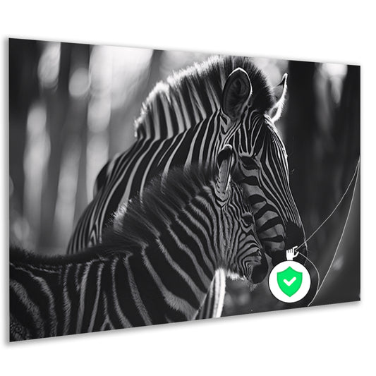 Intiem moment tussen zebra moeder en jong poster