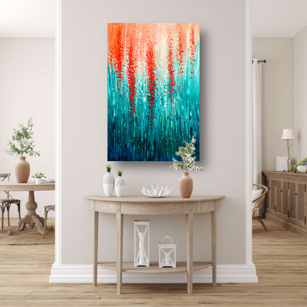 Abstracte bloemen in levendige kleuren canvas met baklijst