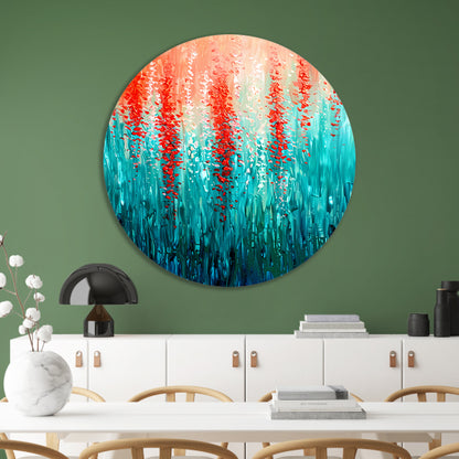 Abstracte bloemen in levendige kleuren aluminium muurcirkel